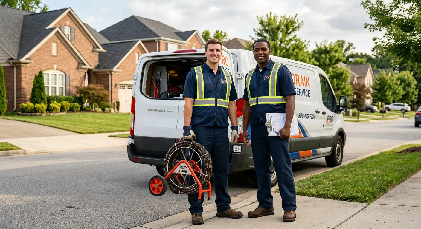 Sewer and drain service team with equipment ready for work in Sheridan