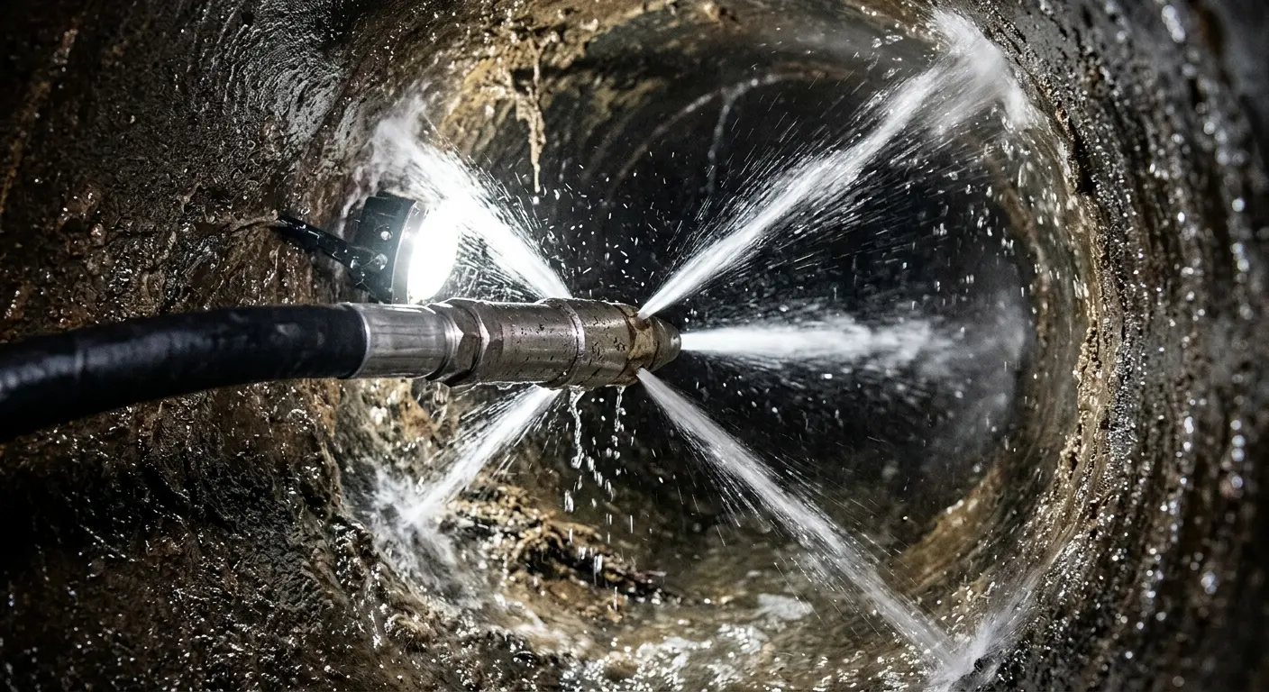 High-pressure hydro jetting nozzle cleaning sewer pipe for Sewer Cleanout in Sheridan